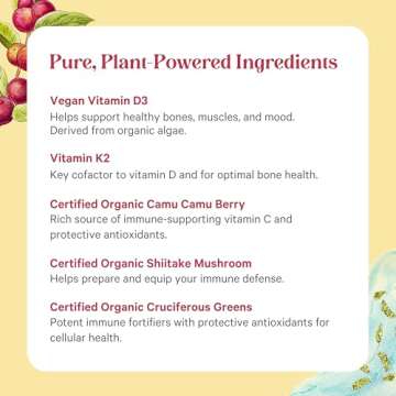 PURE SYNERGY D3 + K2 Complex | Vegan Vitamin D3 K2 Complex | Organic Vitamin D3 Supplement with Vitamin K2 and K1 Plus Organic Whole Foods | Supports Bone, Brain, and Immune Health (60 Capsules)