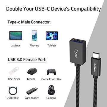 Syntech USB C to USB Adapter, 2 Pack USB C to USB3,USB Type C to USB,Thunderbolt 3 to USB Female Adapter OTG Cable Compatible with iPhone 16/15 Pro Max, iPad Mini 6, MacBook Pro, Air and More