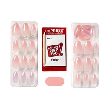 KISS LoveShackFancy x imPRESS Press-On Manicure Limited Edition, Style "Blushing Lavender" Medium Almond Pink Press-On Nails, Includes Prep Pad, Mini Nail File, Cuticle Stick, & 30 Fake Nails