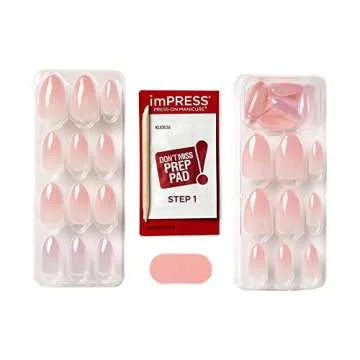 KISS LoveShackFancy x imPRESS Press-On Manicure Limited Edition, Style "Blushing Lavender" Medium Almond Pink Press-On Nails, Includes Prep Pad, Mini Nail File, Cuticle Stick, & 30 Fake Nails