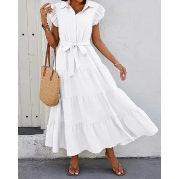 Trendy dowerme Women Summer Dress with Ruffle Sleeves