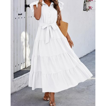 Trendy dowerme Women Summer Dress with Ruffle Sleeves