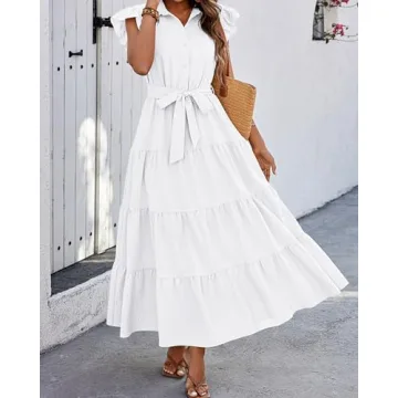 Trendy dowerme Women Summer Dress with Ruffle Sleeves
