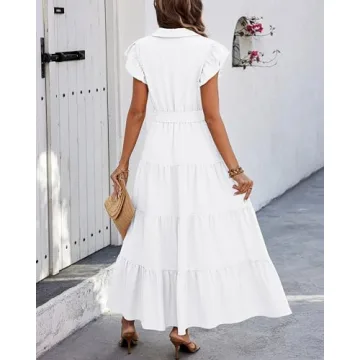 Trendy dowerme Women Summer Dress with Ruffle Sleeves