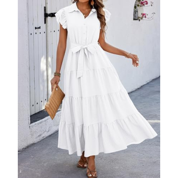 Trendy dowerme Women Summer Dress with Ruffle Sleeves