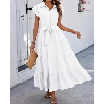 Trendy dowerme Women Summer Dress with Ruffle Sleeves