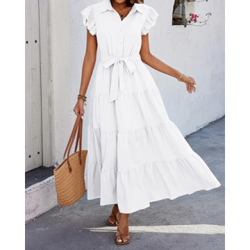 Trendy dowerme Women Summer Dress with Ruffle Sleeves