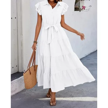 Trendy dowerme Women Summer Dress with Ruffle Sleeves