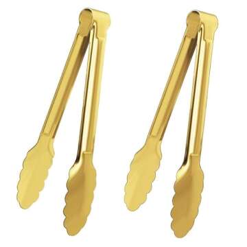 XEVOM 2 Pack 9 Inch Serving Tongs,Gold Salad Buffet Tongs,Stainless Steel Serving Utensils