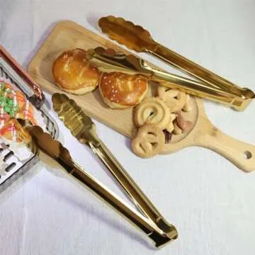 XEVOM 2 Pack 9 Inch Serving Tongs,Gold Salad Buffet Tongs,Stainless Steel Serving Utensils