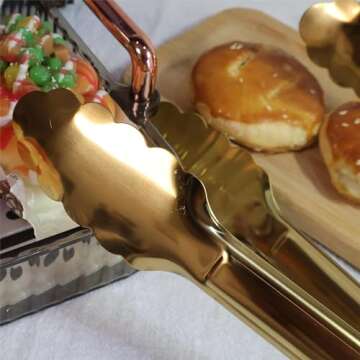 XEVOM 2 Pack 9 Inch Serving Tongs,Gold Salad Buffet Tongs,Stainless Steel Serving Utensils