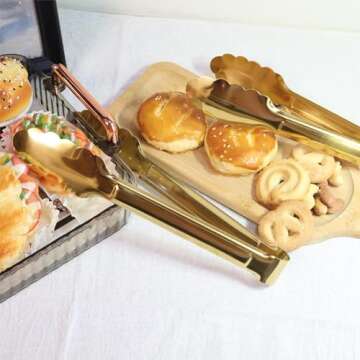 XEVOM 2 Pack 9 Inch Serving Tongs,Gold Salad Buffet Tongs,Stainless Steel Serving Utensils