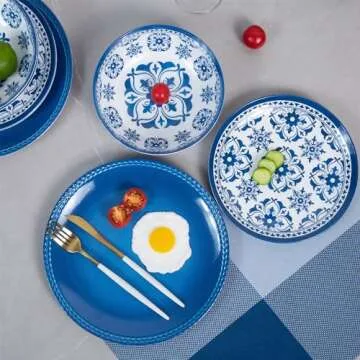 Webbylee Melamine Dinnerware Set for Four - Blue Flower