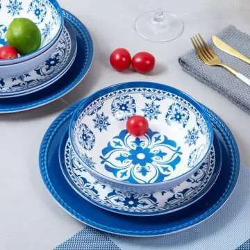 Webbylee Melamine Dinnerware Set for Four - Blue Flower