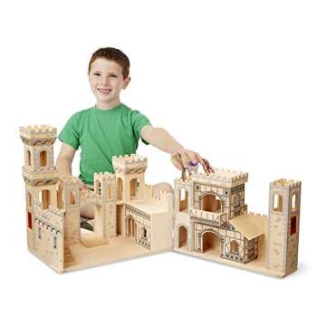 Melissa & Doug Deluxe Folding Medieval Wooden Castle - Hinged for Compact Storage H: 19.7 x W: 18.5 x D: 14.2