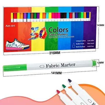 Vibrant Fabric Markers Set of 30 - No Bleed, Fine Tip Art Pens