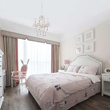 White and Pink Plug in Chandelier Lighting with Cord Children's Bedroom Chandelier Girls Room 4 Ligh...