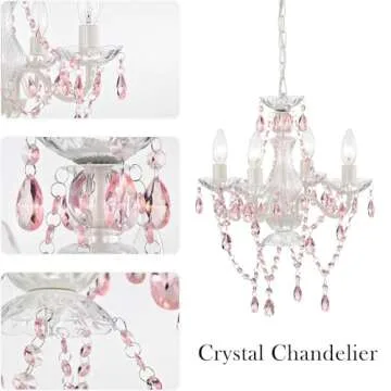 White and Pink Plug in Chandelier Lighting with Cord Children's Bedroom Chandelier Girls Room 4 Light