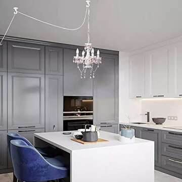 White and Pink Plug in Chandelier Lighting with Cord Children's Bedroom Chandelier Girls Room 4 Light