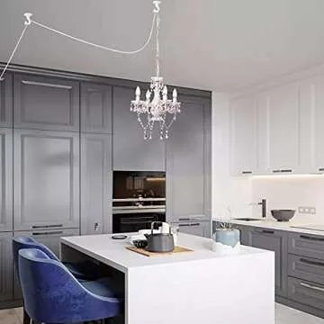 White and Pink Plug in Chandelier Lighting with Cord Children's Bedroom Chandelier Girls Room 4 Light