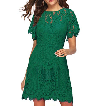 MSLG Wedding Geust Dress for Women Evening with Sleeve Summer Elegant V-Back Floral Lace Cocktail Pa...