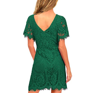 MSLG Wedding Geust Dress for Women Evening with Sleeve Summer Elegant V-Back Floral Lace Cocktail Party Dresses 910 (Green, L)