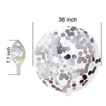 Neo LOONS 36 Inch Giant Confetti Balloons, Silver Latex Confetti Round Balloons for Birthdays Weddings Receptions Festival Party Decoration, Pack of 5