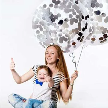 Neo LOONS 36 Inch Giant Confetti Balloons, Silver Latex Confetti Round Balloons for Birthdays Weddings Receptions Festival Party Decoration, Pack of 5
