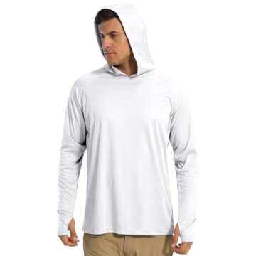 Boladeci SPF Shirts for Men Fishing Hoodie UPF 50 Long Sleeve Swim Shirt Sun Protection with Hood UV Summer Water Rash Guard Tops White L