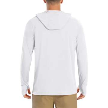 Boladeci SPF Shirts for Men Fishing Hoodie UPF 50 Long Sleeve Swim Shirt Sun Protection with Hood UV Summer Water Rash Guard Tops White L
