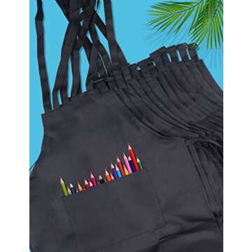 IAGBIBUI 12 Pack Kids Aprons Bulk with 2 Pockets Adjustable Chef Art Apron Kids Painting Aprons for Cooking Baking Crafting Grilling for Boys Girls Age 6-13 Years(Black)