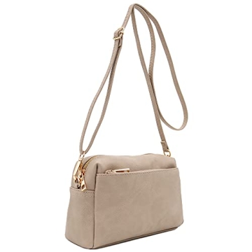 FashionPuzzle Small Triple Zip Crossbody Bag (Beige Brick)