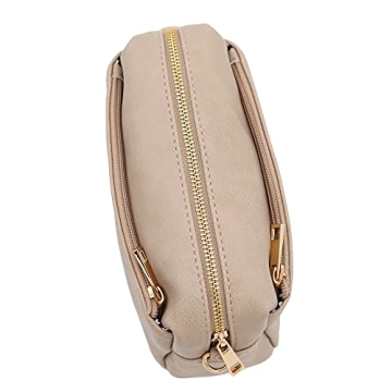 FashionPuzzle Small Triple Zip Crossbody Bag (Beige Brick)