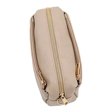 FashionPuzzle Small Triple Zip Crossbody Bag (Beige Brick)
