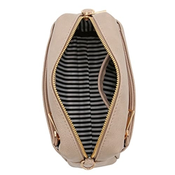 FashionPuzzle Small Triple Zip Crossbody Bag (Beige Brick)