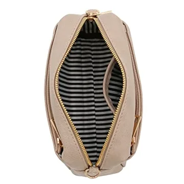 FashionPuzzle Small Triple Zip Crossbody Bag (Beige Brick)