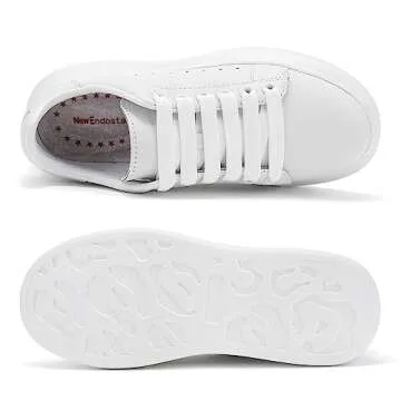 NewEndostar Women's Fashion Sneakers,Vibration Height Increase Shoes Lightweight Comfortable Casual Skateboarding Walking Shoes FullWhite 8