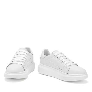 NewEndostar Women's Fashion Sneakers,Vibration Height Increase Shoes Lightweight Comfortable Casual Skateboarding Walking Shoes FullWhite 8