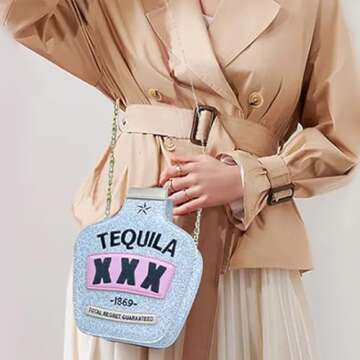 Fozehlad Novelty Tequila Crossbody Bag for Women Fun Bottle Shaped Shoulder Handbags Elegant Evening...