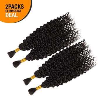 Starlet Virgin Human Hair Water Bulk Extensions for Micro Braiding, 20 Inch, 200g, 4 Bundles, Natura...