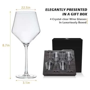 Swanfort Red Wine Glasses Set of 4, Long Stem Crystal Wine Glasses, Burgundy Wine Glass with Gift Box, 16 oz Large Wine Glasses With Stem for Wedding Anniversary Birthday Gifts