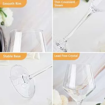 Swanfort Red Wine Glasses Set of 4, Long Stem Crystal Wine Glasses, Burgundy Wine Glass with Gift Box, 16 oz Large Wine Glasses With Stem for Wedding Anniversary Birthday Gifts