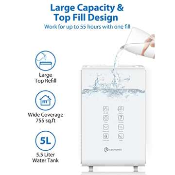 Elechomes Humidifier for Large Room Bedroom Plants, SH8820 Warm and Cool Mist Humidifiers, 5.5L Top Fill Vaporizer with Remote Control, Ultra Quiet, LED Display, Humidity Sensor, Auto Shut-off, White