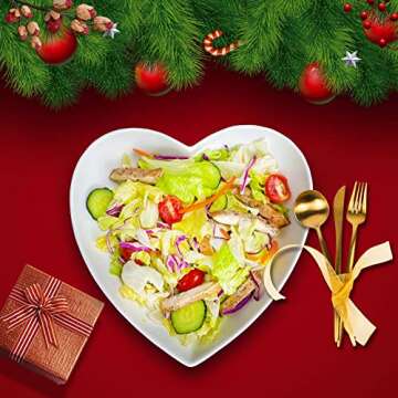 Keponbee Big Heart Shaped Bowls 2pcs Porcelain White Heart-shaped Dish for Desserts/Salad/Fruit/Past...