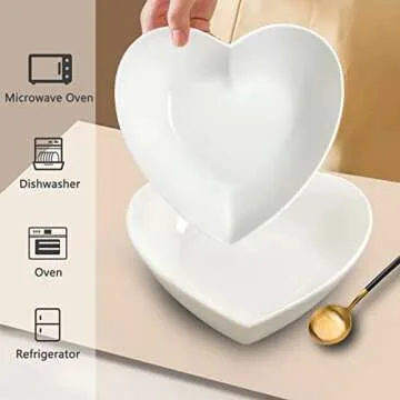 Keponbee Big Heart Shaped Bowls 2pcs Porcelain White Heart-shaped Dish for Desserts/Salad/Fruit/Pasta or Romantic Dinner, 9 Inch