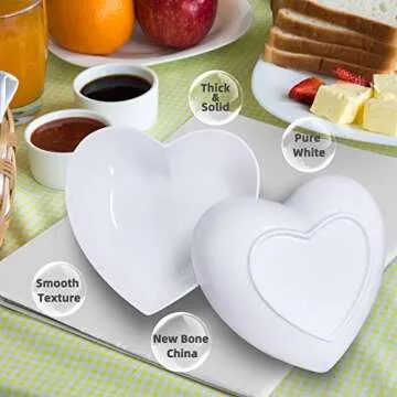 Keponbee Big Heart Shaped Bowls 2pcs Porcelain White Heart-shaped Dish for Desserts/Salad/Fruit/Pasta or Romantic Dinner, 9 Inch