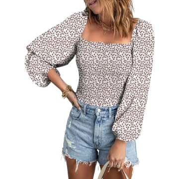 EVALESS Womens Tops Off The Shoulder Blouses Puff Sleeve Clothes for Women Fashion 2024 Spring Fitte...