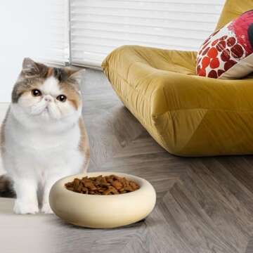 KTLECL 6.1 Inch Cat Bowls, 7 oz Ceramic Cat Food Bowl, Whisker Fatigue Relief Cat Bowl, Anti-Vomiting, Protect Spine, Perfect for Indoor Cats(2pc Yellow)