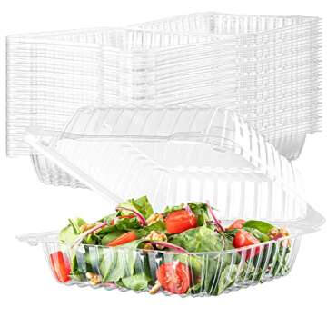 50 Clear Plastic Containers, 8" X 8" X 3" Hinged Lid Togo Containers for Food | Clamshell Food Conta...