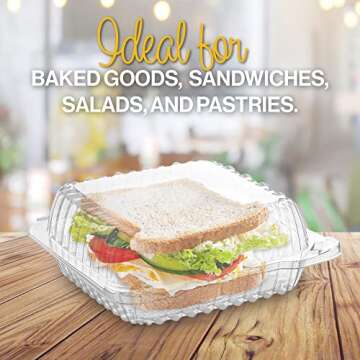 50 Clear Plastic Containers, 8" X 8" X 3" Hinged Lid Togo Containers for Food | Clamshell Food Containers for Strawberry Boxes, Bakery Supplies, Cake, Cookie, Dessert, Salad Containers, Treat Boxes